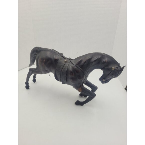Vintage Large 14" LEATHER Wrapped Rearing Horse Figure W/ Saddle - Picture 13 of 16